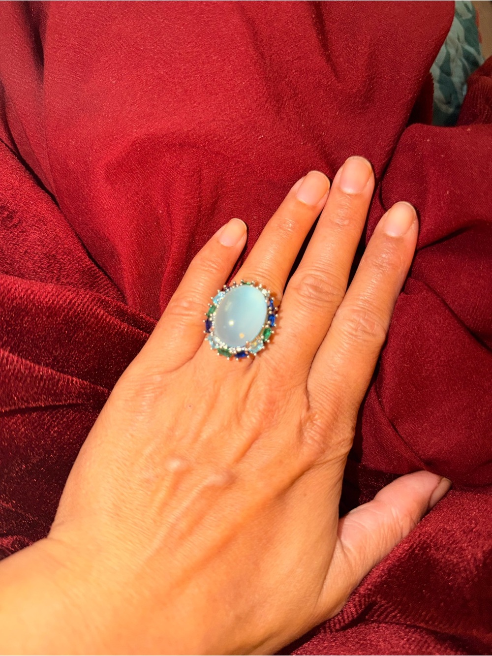 Blue Opalescent Halo Cocktail Ring - Brand Unspecified